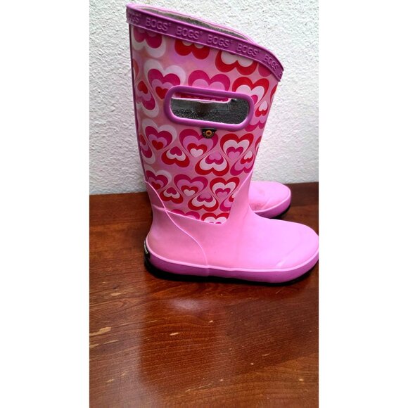 Bogs Youth Pink Waterproof Rain Boots Heart Print Size 4 - Picture 3 of 8